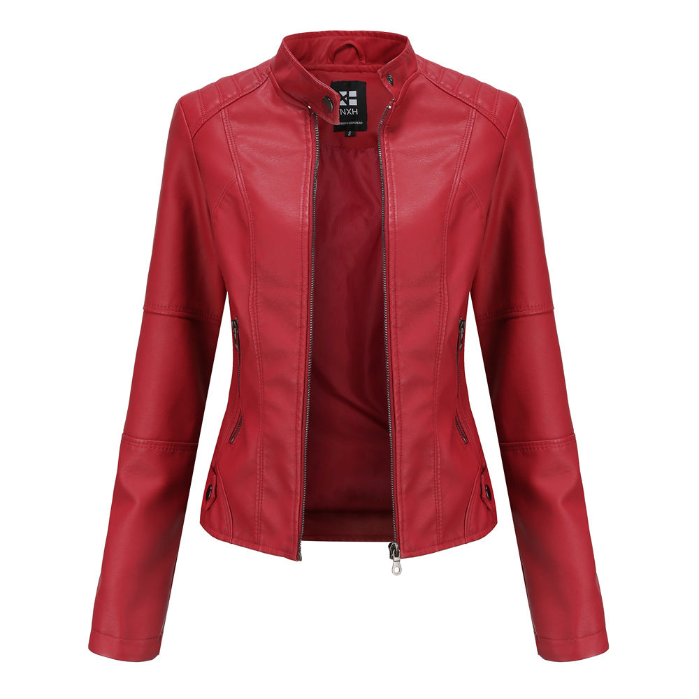 Veste Cuir Femme Col Montant