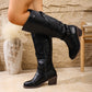 Retro Cross Belt Buckle Mid Heel Knight Boots Women.