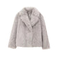 Women's Solid Color Fashionable Temperament Lapel Faux Fur Jacket