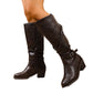 Retro Cross Belt Buckle Mid Heel Knight Boots Women.