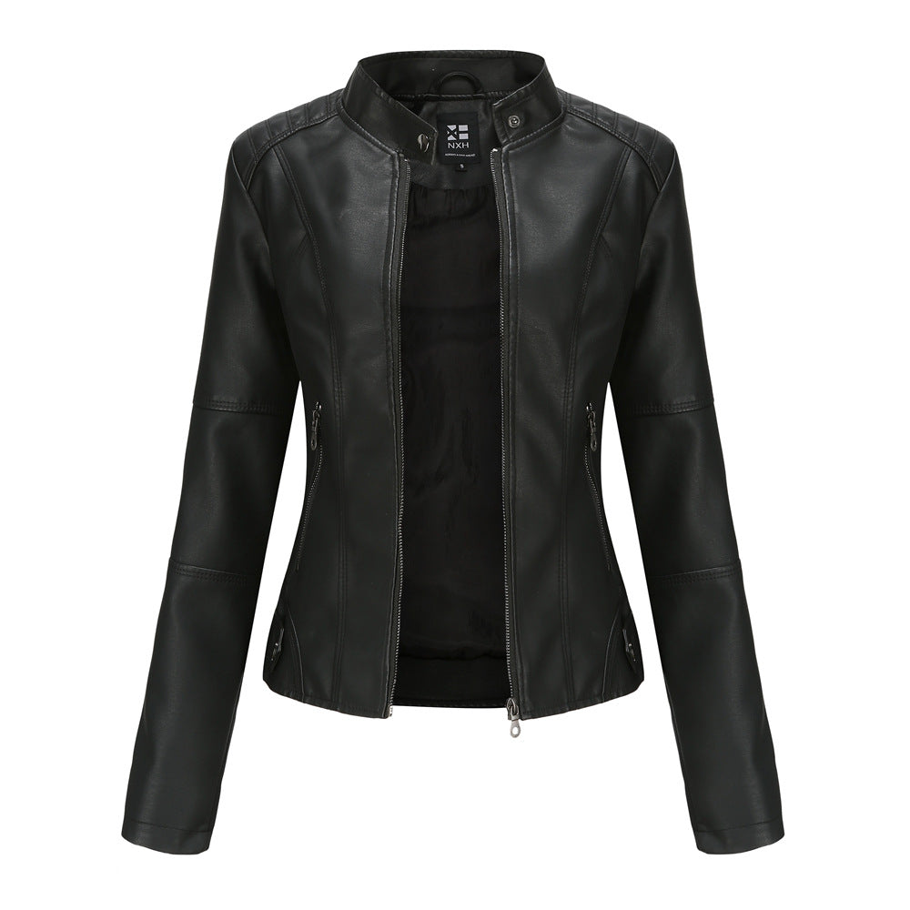 Veste Cuir Femme Col Montant