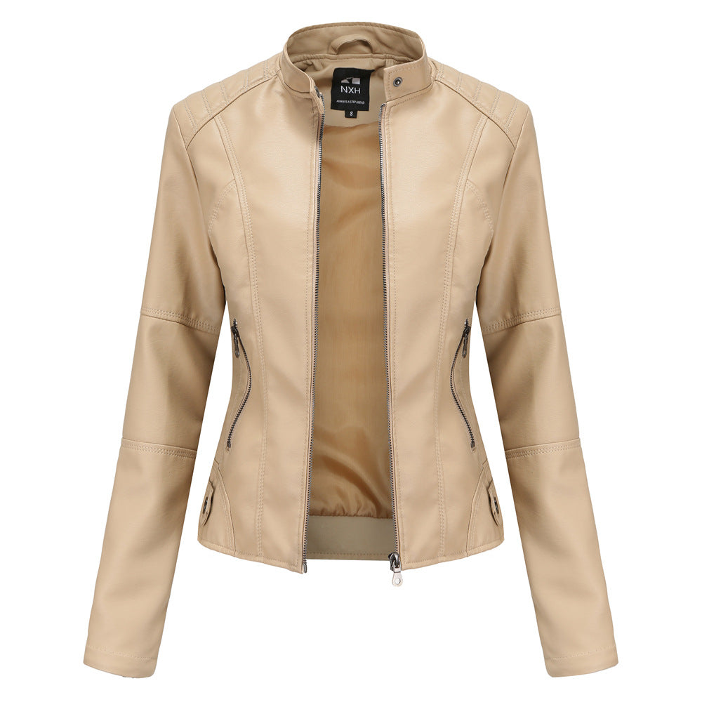Veste Cuir Femme Col Montant