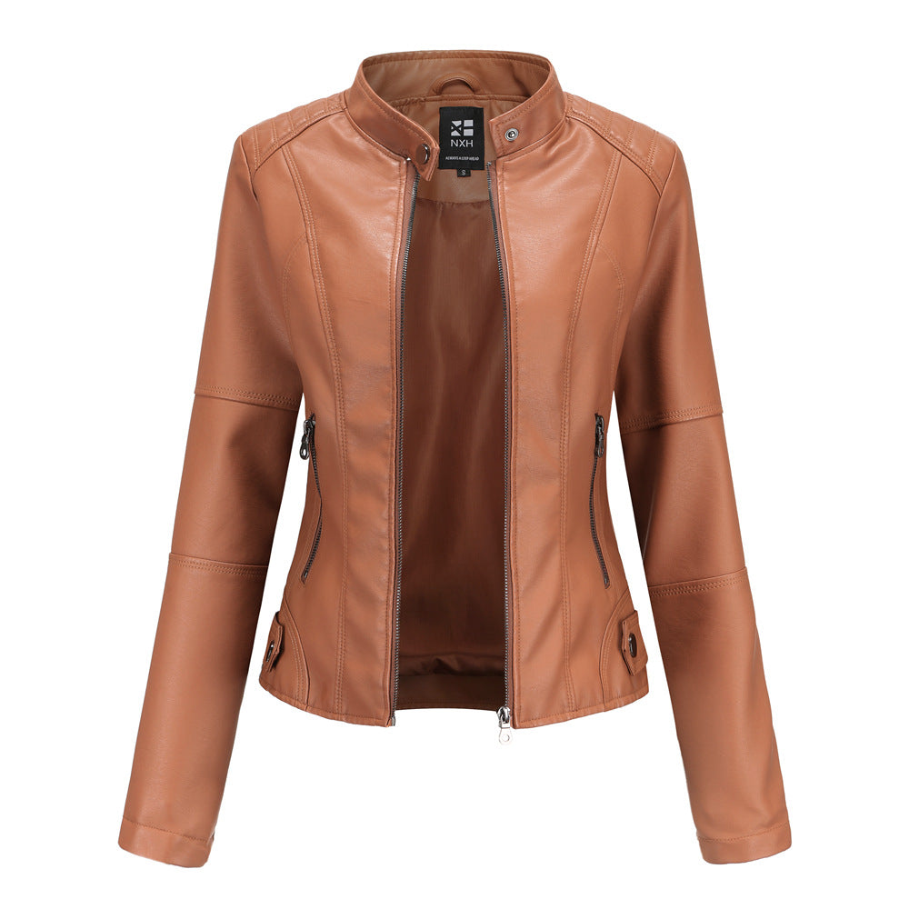 Veste Cuir Femme Col Montant