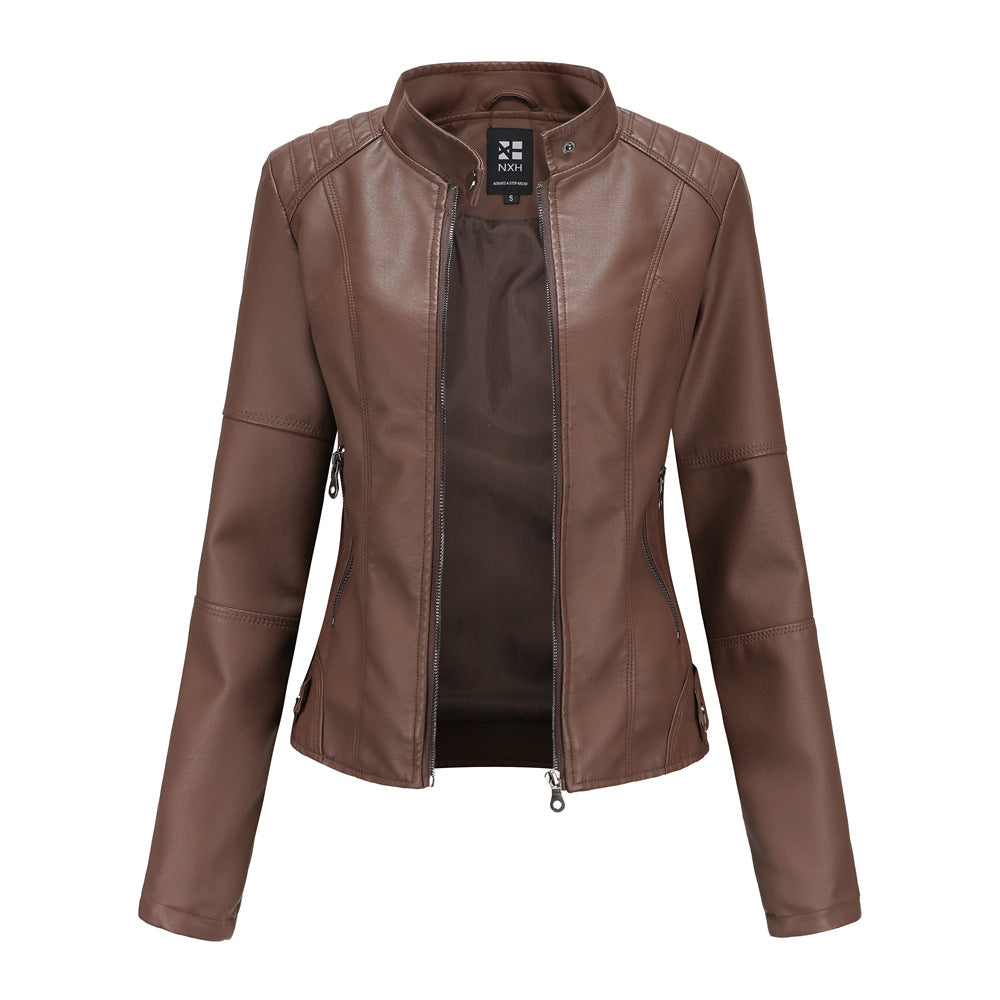 Veste Cuir Femme Col Montant