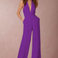 Sleeveless halter jumpsuit.