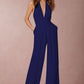 Sleeveless halter jumpsuit.