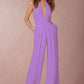 Sleeveless halter jumpsuit.