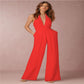 Sleeveless halter jumpsuit.