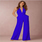 Sleeveless halter jumpsuit.