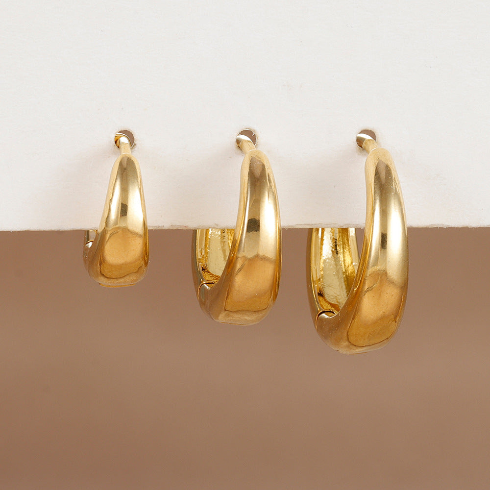 Geometric Copper Ear Ring Glossy Earrings 3-piece Set