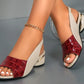 Ins Plaid Stone Pattern Sandals Summer Peep Toe Block Heels Ankle-strap Office Shoes For Women