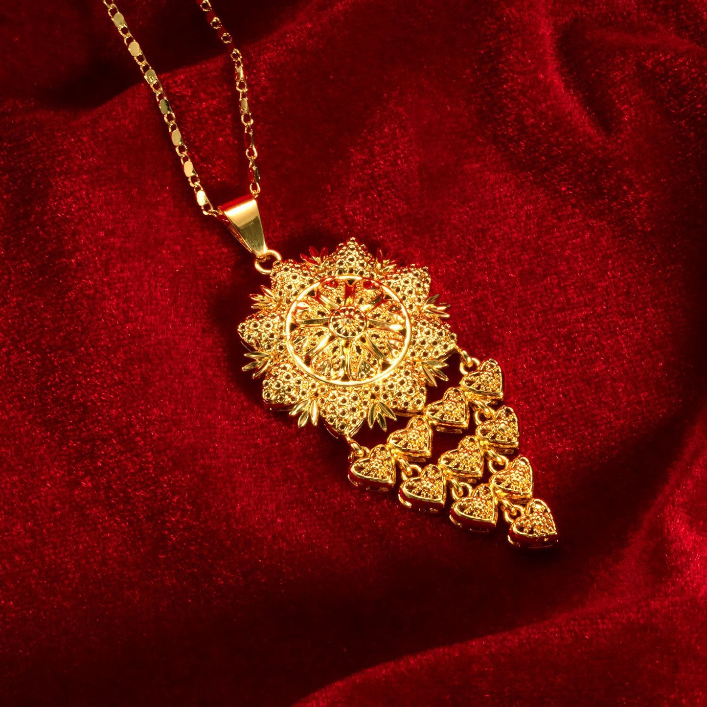 Bride's 24k Gold-plated Copper Necklace And Earrings Jewelry Set Two-piece