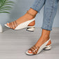 Ins Plaid Stone Pattern Sandals Summer Peep Toe Block Heels Ankle-strap Office Shoes For Women