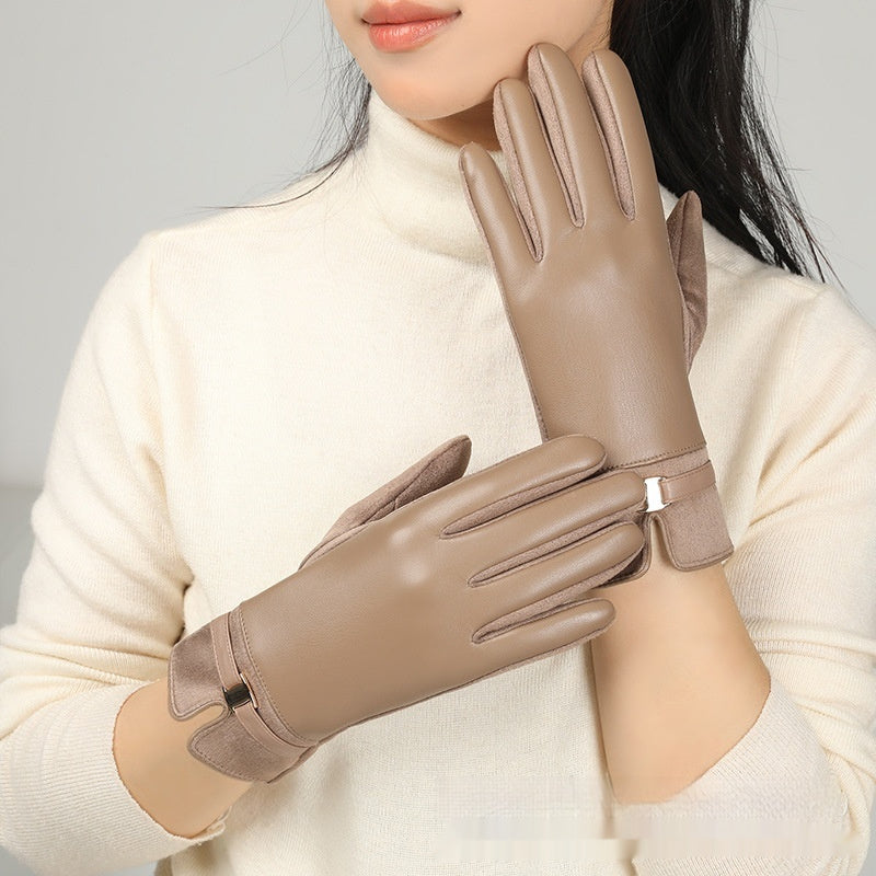 Personality Fleece-lined PU Gloves For Women