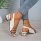 Ins Plaid Stone Pattern Sandals Summer Peep Toe Block Heels Ankle-strap Office Shoes For Women