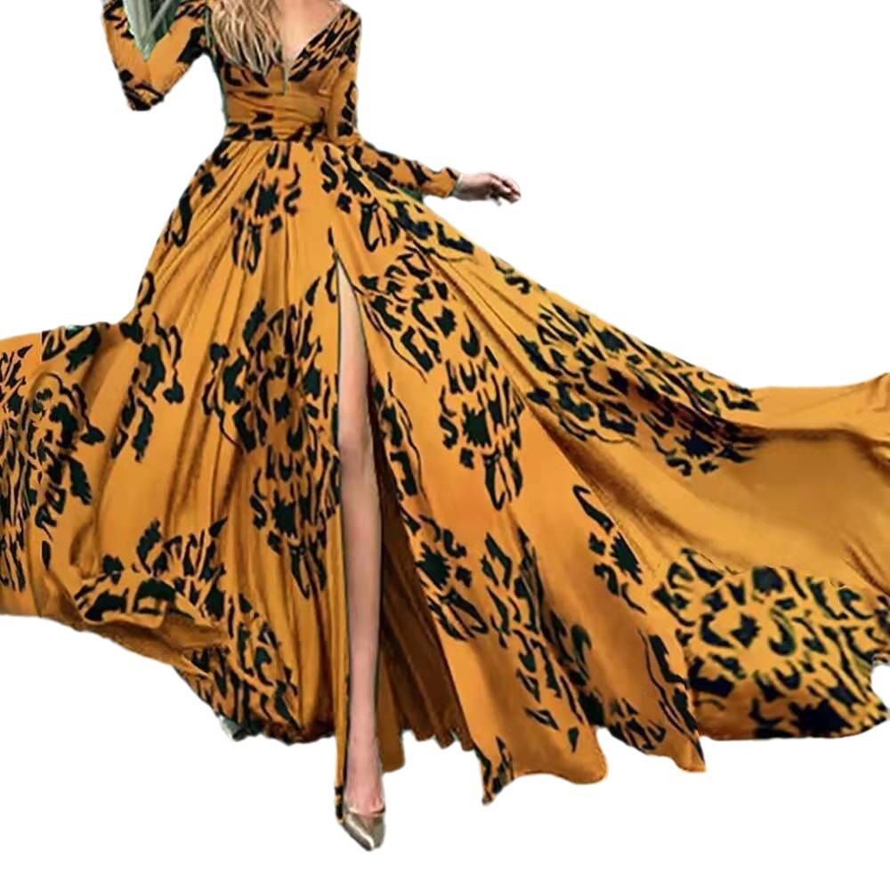 Robe Léopard Col V Profond Fendue Slim Sexy Femme