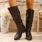 Retro Cross Belt Buckle Mid Heel Knight Boots Women.