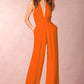 Sleeveless halter jumpsuit.