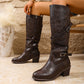 Retro Cross Belt Buckle Mid Heel Knight Boots Women.