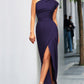 Women's One-shoulder High Waist Front Slit Temperament Dress.