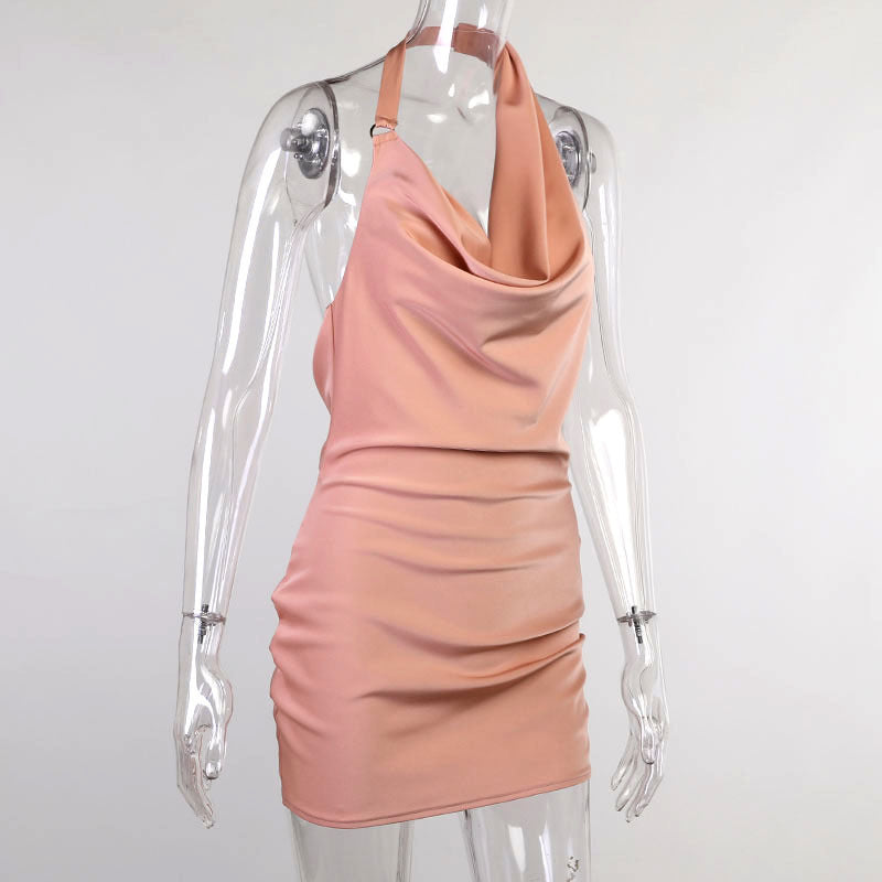 Robe Satin Mini Dos Nu Col V Sans Manches Soirée Été