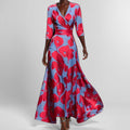 Robe Col V Imprimée Taille Haute