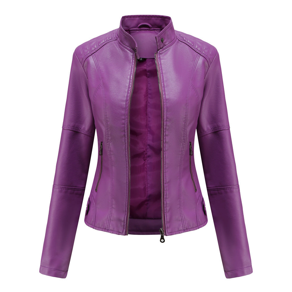Veste Cuir Femme Col Montant