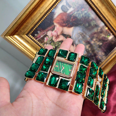 Antique Court Retro Exaggerated Heavy-duty Emerald Luxury Bracelet Watch