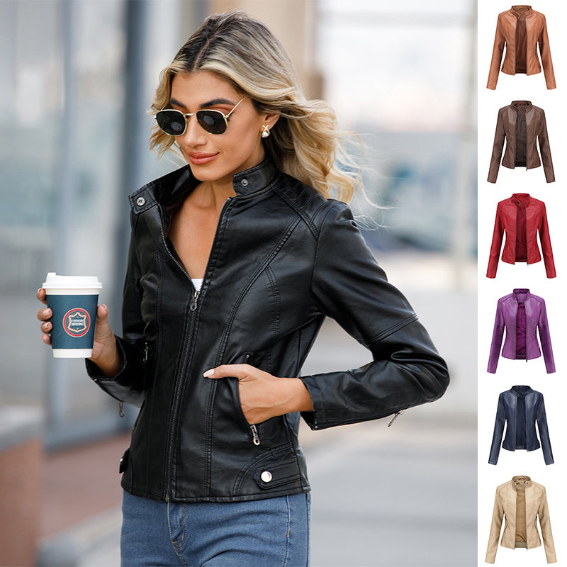Veste Cuir Femme Col Montant