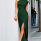 Women's One-shoulder High Waist Front Slit Temperament Dress.