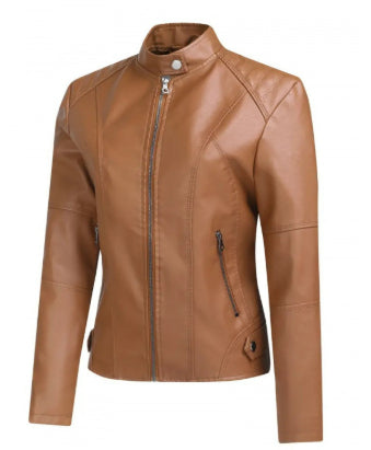 Veste Cuir Femme Col Montant