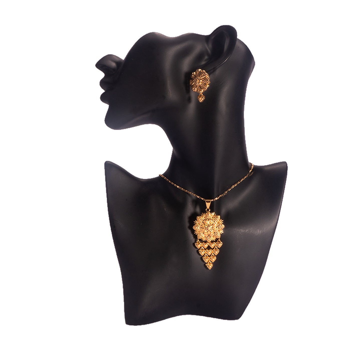 Bride's 24k Gold-plated Copper Necklace And Earrings Jewelry Set Two-piece