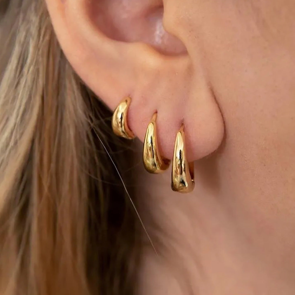 Geometric Copper Ear Ring Glossy Earrings 3-piece Set