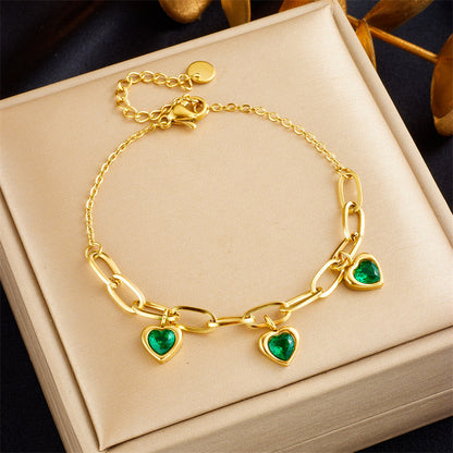 Vintage Gold Plated Love Pendant Titanium Steel Chain Bracelet