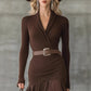 Stitching V-neck Long-sleeve Dress Long Skirt Large Swing Skirt