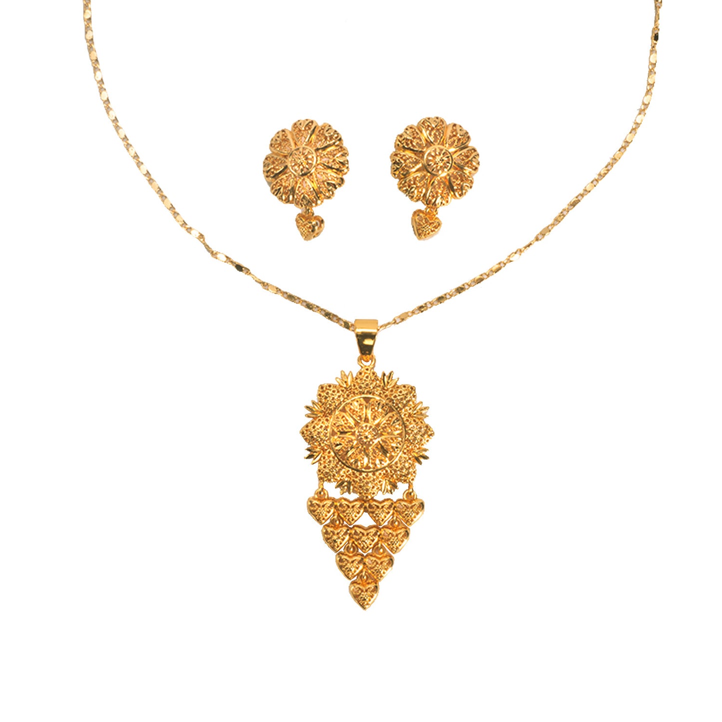Bride's 24k Gold-plated Copper Necklace And Earrings Jewelry Set Two-piece