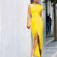 Women's One-shoulder High Waist Front Slit Temperament Dress.