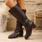 Retro Cross Belt Buckle Mid Heel Knight Boots Women.