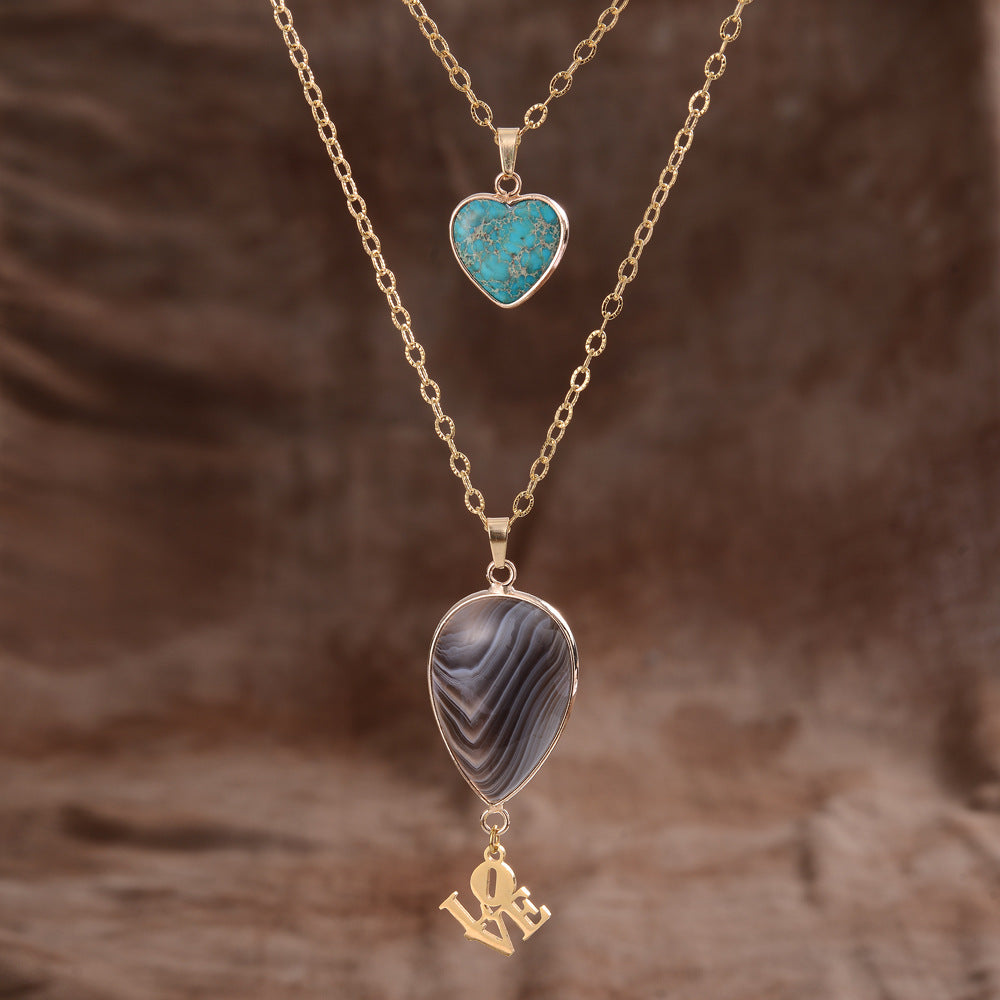 Collier Pendentif Pierre de Lune Double Chaîne Saint-Valentin