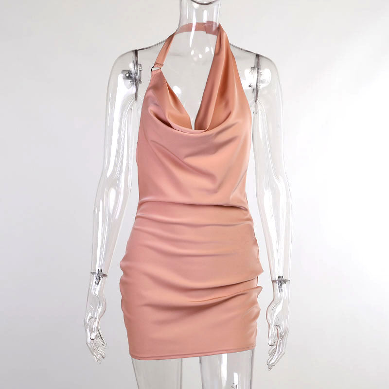 Robe Satin Mini Dos Nu Col V Sans Manches Soirée Été