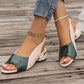 Ins Plaid Stone Pattern Sandals Summer Peep Toe Block Heels Ankle-strap Office Shoes For Women