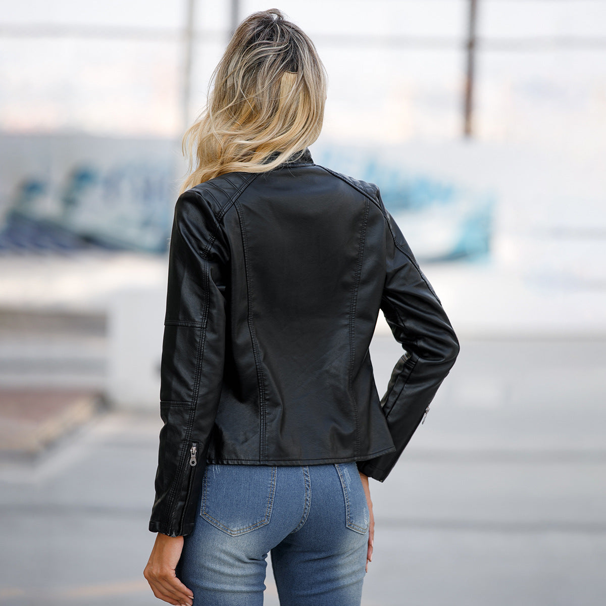 Veste Cuir Femme Col Montant