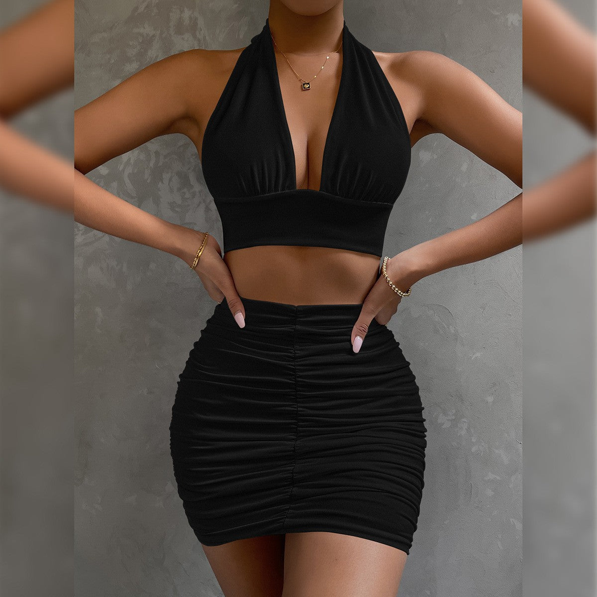 Ensemble 2 Pièces Top Halter Jupe