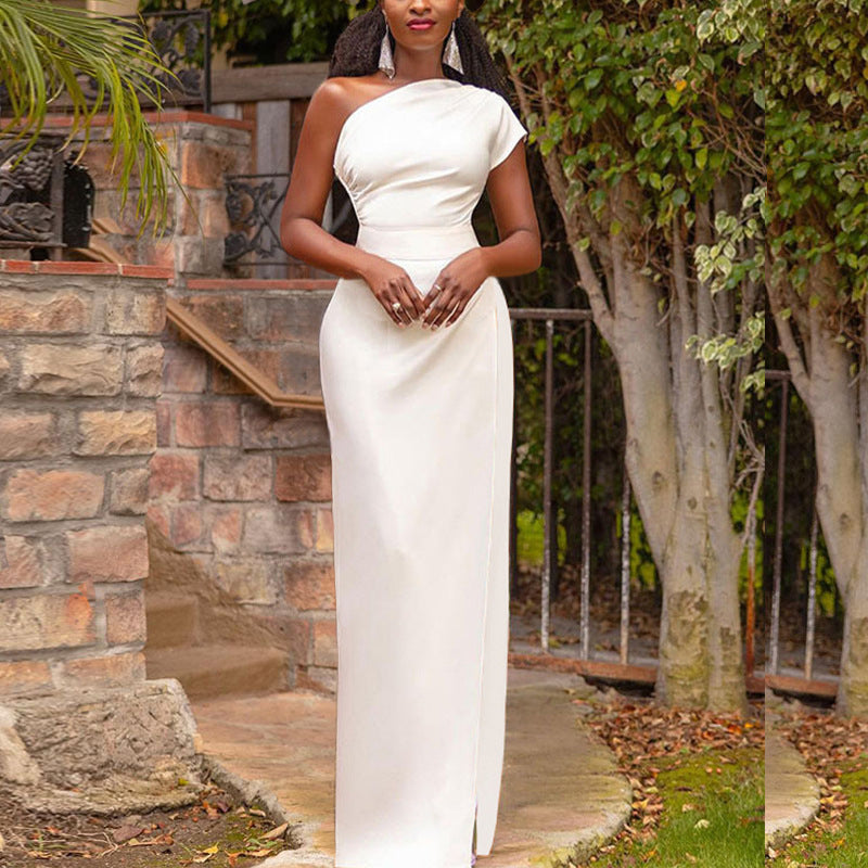 Robe une épaule taille haute fendu.Elégante Tempérament